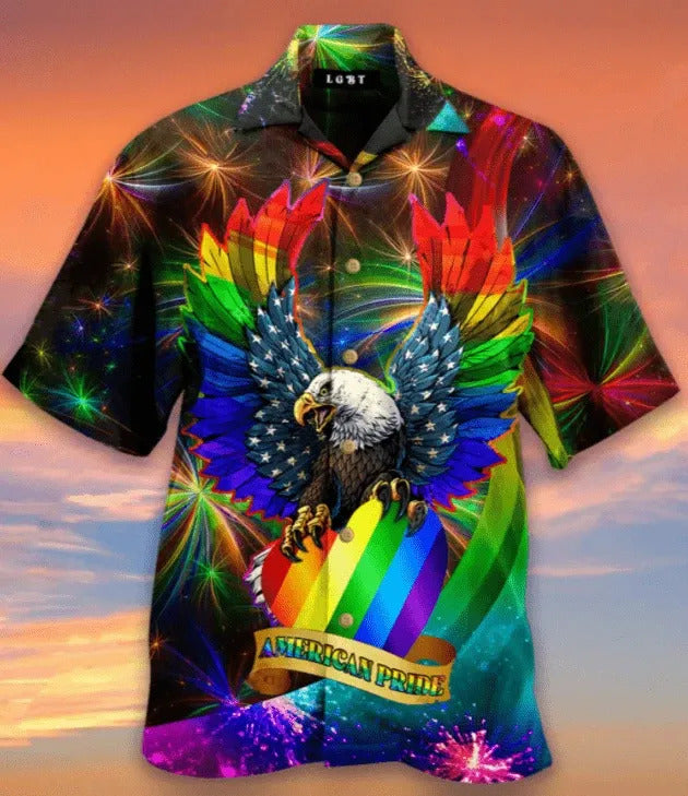 LGBT Hawaiian Shirt LGBT Rainbow Color Eagle American Pride Hawaii Aloha Shirt