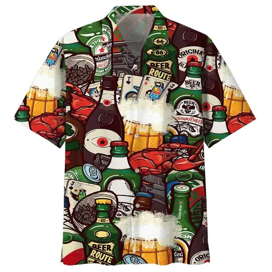 Gifury Beer Hawaiian Shirt Beer Bottles With Lobster Pattern Hawaii Shirt Beer Aloha Shirt 2022