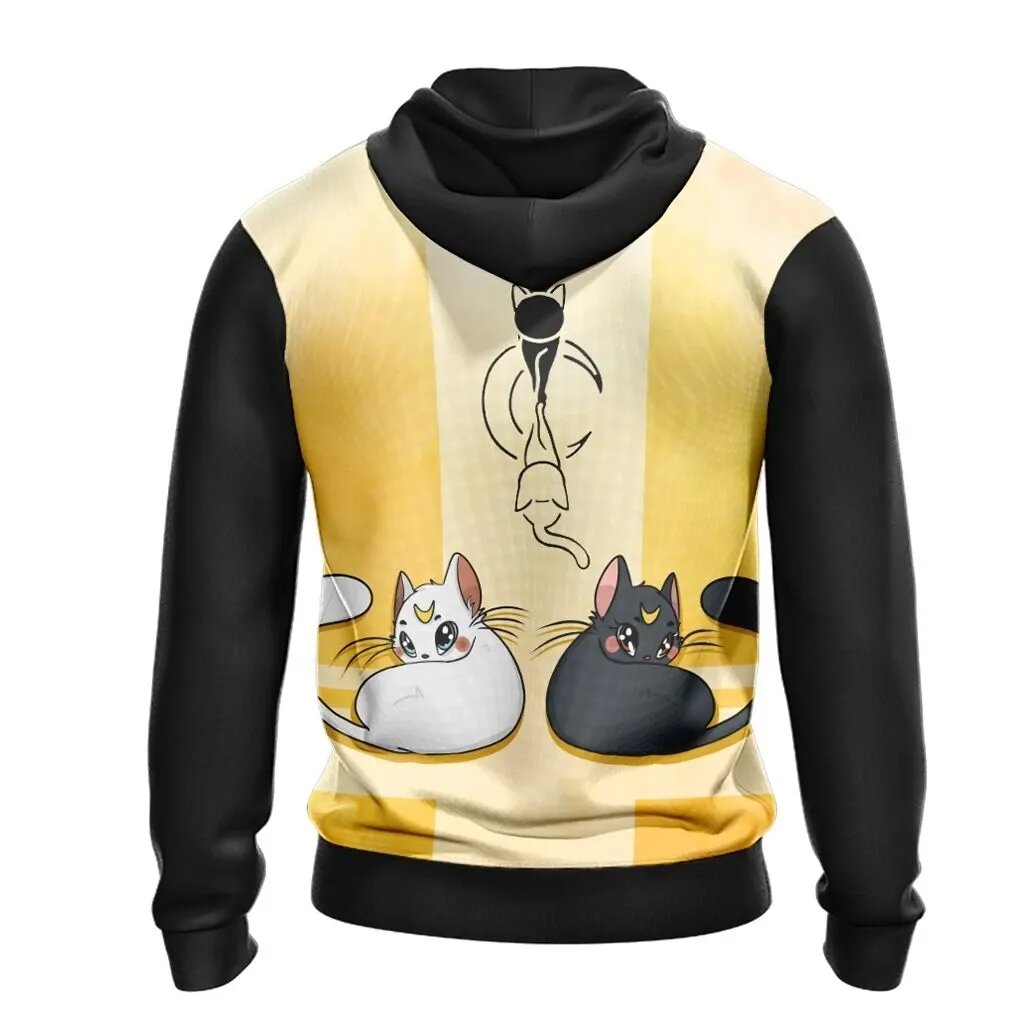 Sailor Moon Hoodie Sailor Moon Cats Luna Artemis Black White Hoodie Anime Hoodie  