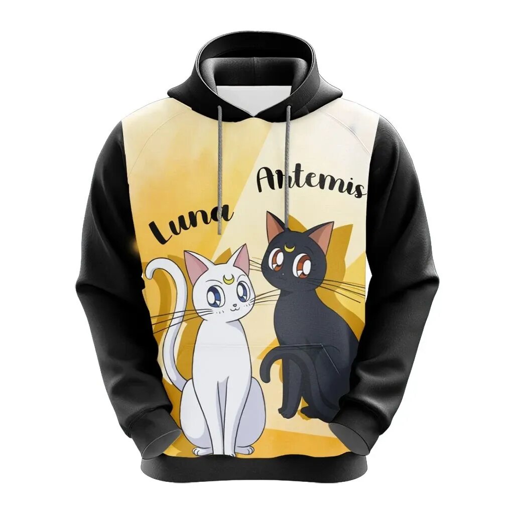 Sailor Moon Hoodie Sailor Moon Cats Luna Artemis Black White Hoodie Anime Hoodie  