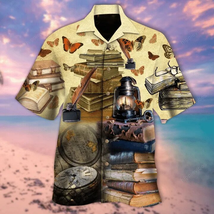 Gifury Book Hawaii Shirt Vintage Book Butterfly 3d Hawaii Shirt Book Aloha Shirt 2022