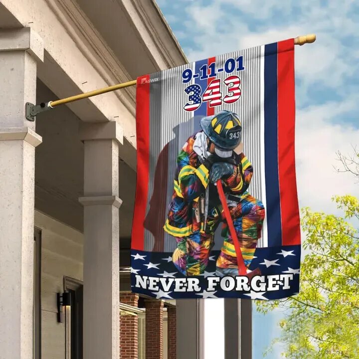 Gifury Patriot Day House Flag September 11th Flags 9-11-01 343 Kneeling Firefighter Never Forget House Flag Patriot Day Flags 2022