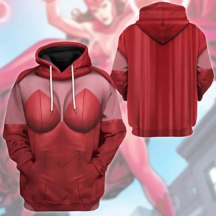 MV T-shirt Wandavision Shirt Scarlet Witch Comic Suit Costume Red Hoodie MV Hoodie