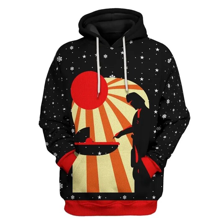 SW T-shirt SW The Mandalorian Christmas Black Orange T-shirt Hoodie   