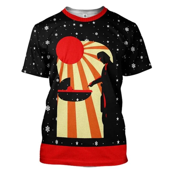 SW T-shirt SW The Mandalorian Christmas Black Orange T-shirt Hoodie   