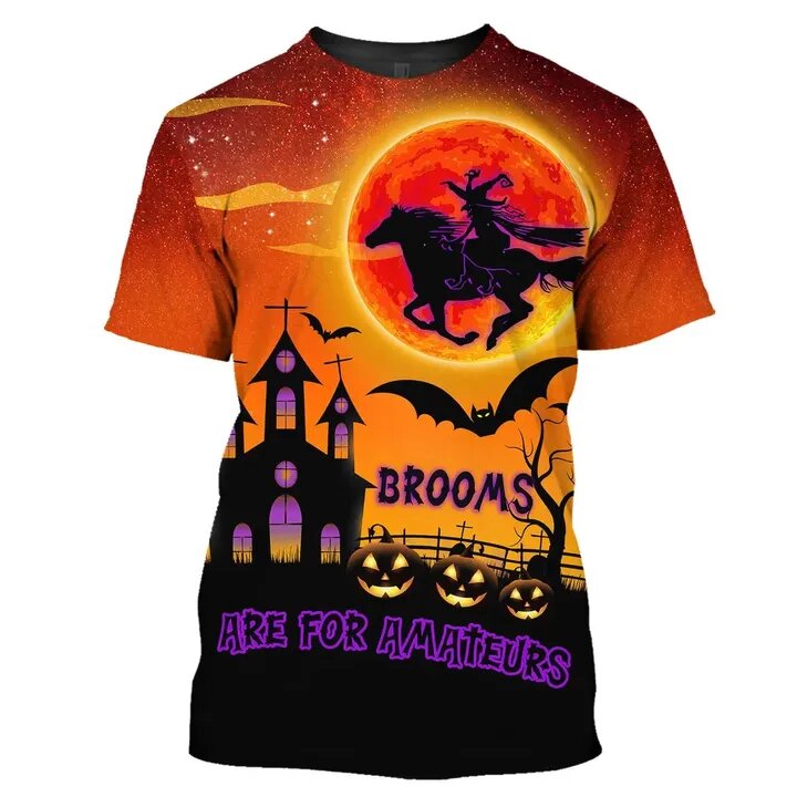 Gifury Halloween T-shirt Horse Shirt Brooms Are For Amateurs Horse Witch Orange Hoodie Halloween Hoodie Halloween Apparel 2023