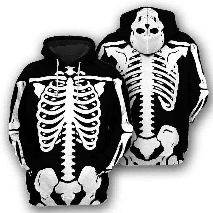 Gifury Halloween T-shirt Halloween Apparel Skeleton Shirt Whole Skeleton Costume Black White Hoodie Halloween Hoodie 2022