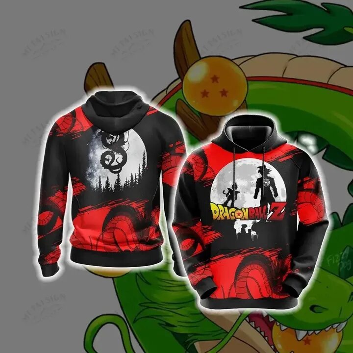 Dragon Ball Z T-shirt Dragon Ball Z Goku Dragon Under The Moon Black Red T-shirt Dragon Ball Z Hoodie  