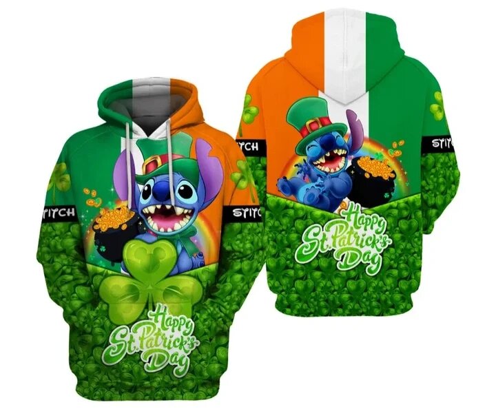  St Patrick Day DN Hoodie Happy St Patrick Day Stitch Irish Flag Hoodie