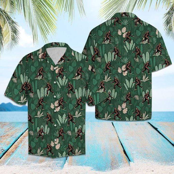 Bigfoot Hawaiian Shirt Bigfoot Tropical Jungle Palm Pattern Hawaii Aloha Shirt