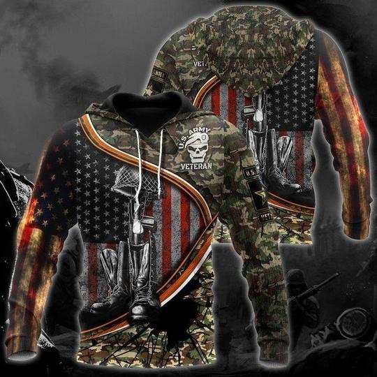 Veteran Hoodie US Army Veteran Skull Symbol Camouflage American Flag Hoodie