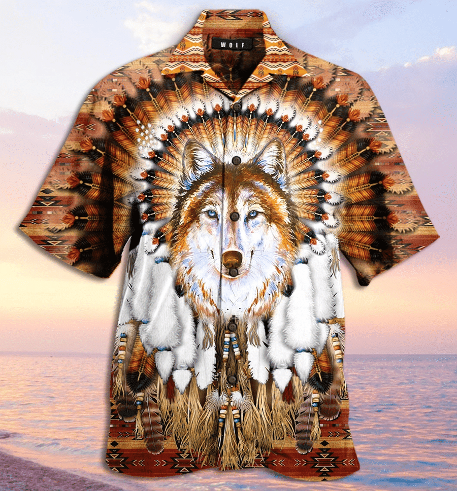 Gifury Native American Hawaii Shirt Native Wolf Feather Hawaiian Shirt Native American Aloha Shirt 2022