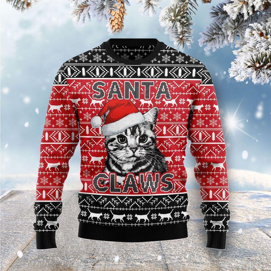 Gifury Cat Christmas Sweater Cat Santa Claws Cat Pattern Black Red Ugly Sweater Cat Ugly Sweater 2022