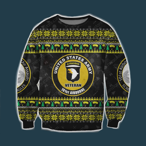Veteran Sweater United States Airborne Veteran 101st Airborne Yellow Black Ugly Sweater