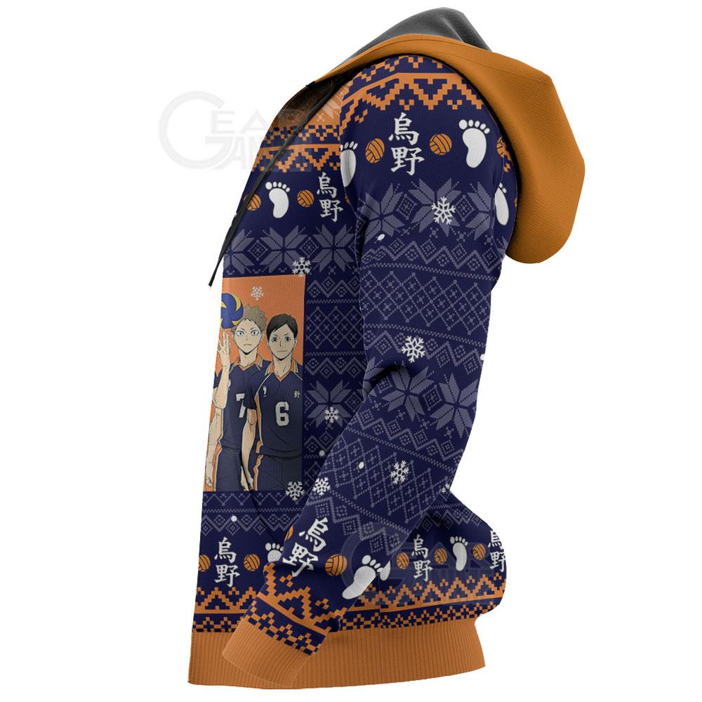  Haikyuu Hoodie Karasuno High School Team Take To The Skies Christmas Pattern Blue Hoodie   