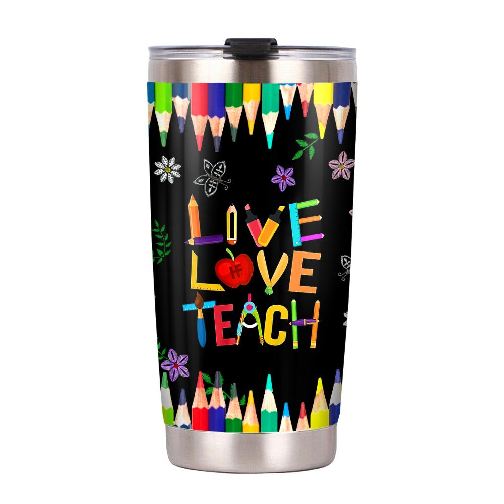 Gifury Teacher Tumbler Cup 20 Oz Live Love Teach Pencil Black Tumbler Teacher Tumbler 2023