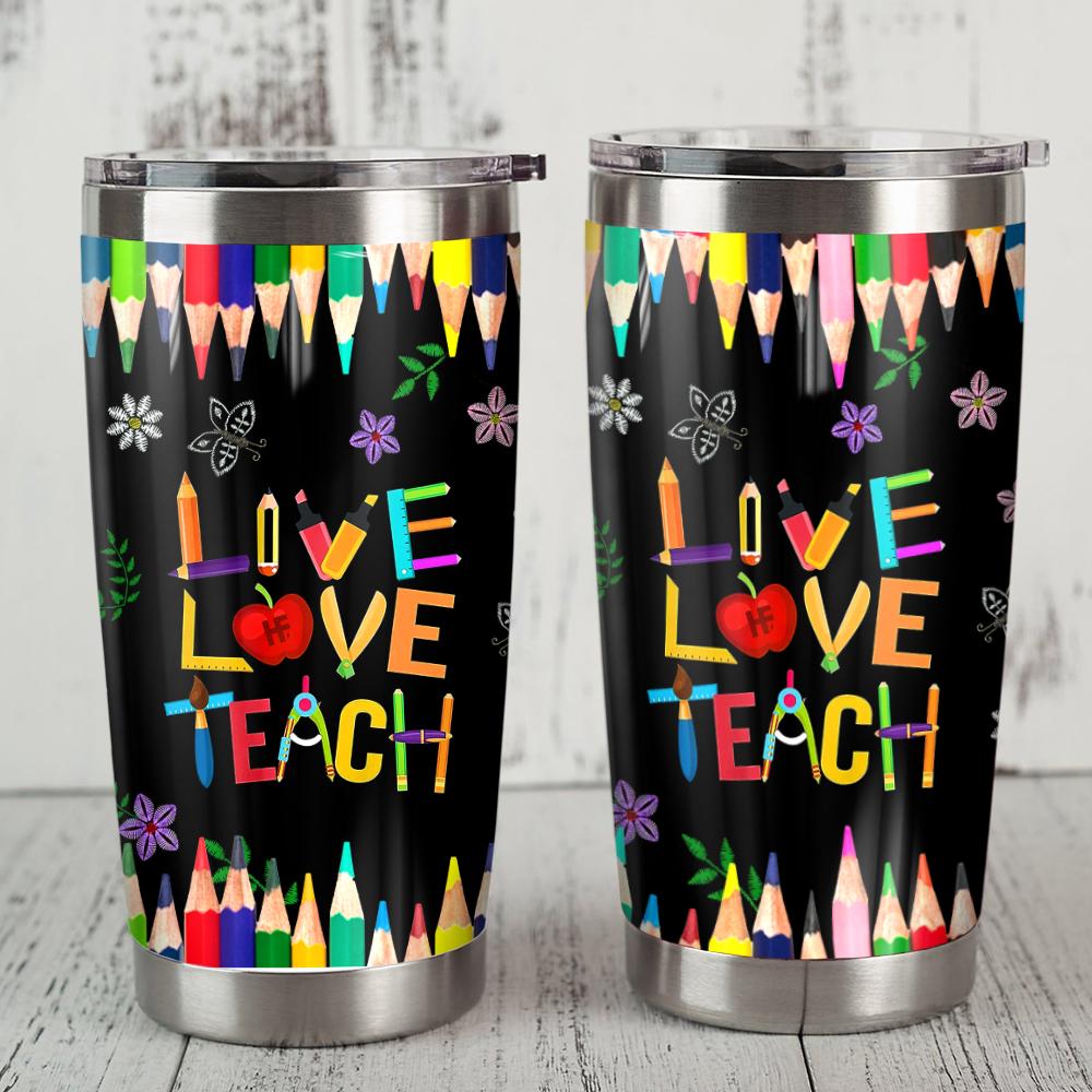 Gifury Teacher Tumbler Cup 20 Oz Live Love Teach Pencil Black Tumbler Teacher Tumbler 2022