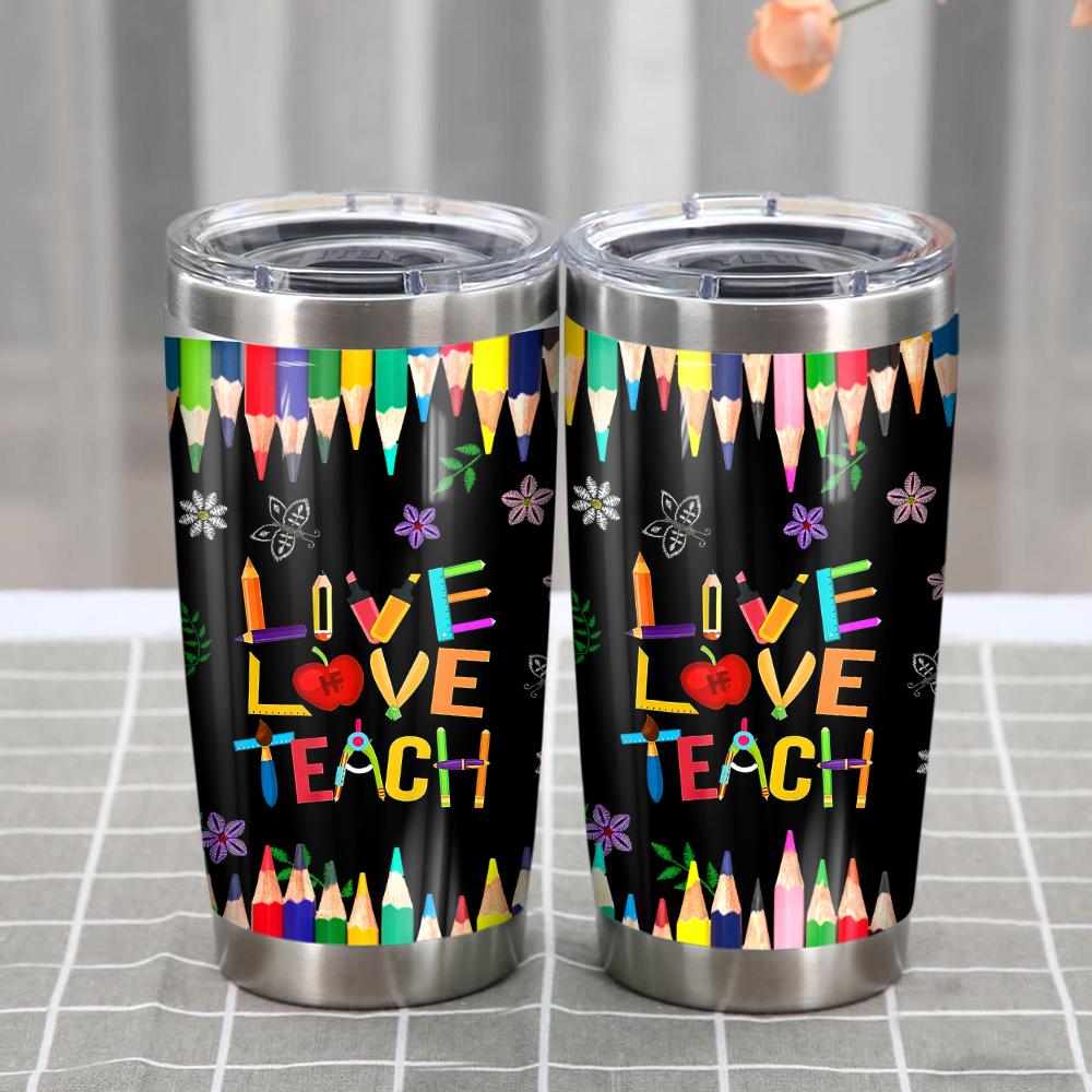 Gifury Teacher Tumbler Cup 20 Oz Live Love Teach Pencil Black Tumbler Teacher Tumbler 2024