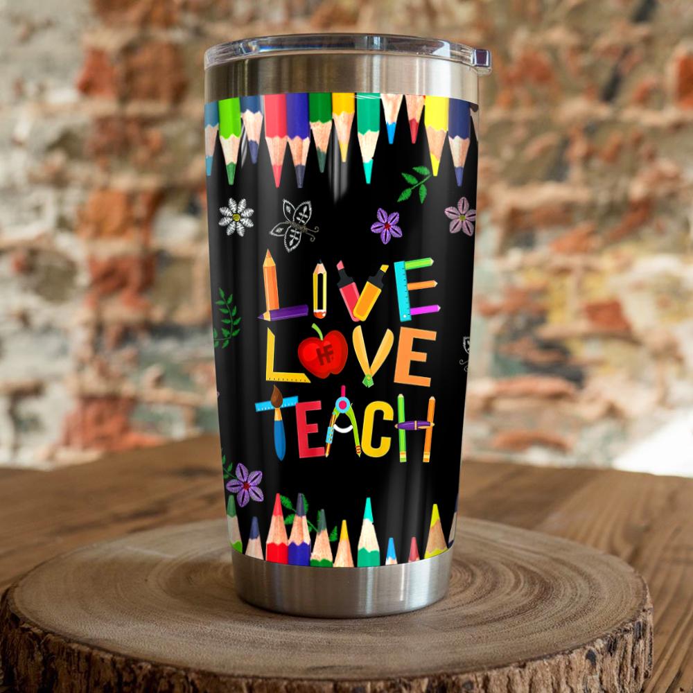 Gifury Teacher Tumbler Cup 20 Oz Live Love Teach Pencil Black Tumbler Teacher Tumbler 2025