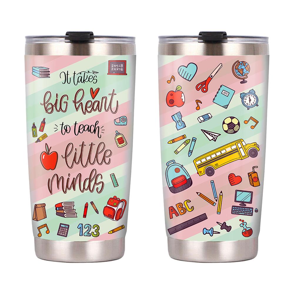 Gifury Teacher Tumbler Cup 20 Oz It Takes Big Heart To Teach Little Minds School Items Pattern Tumbler Teacher Tumbler 2022