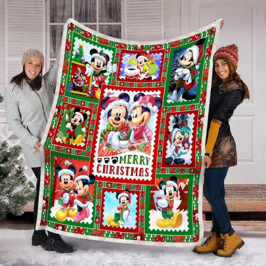  DN Blanket MK And MN Mouse Merry Christmas Red Green Blanket