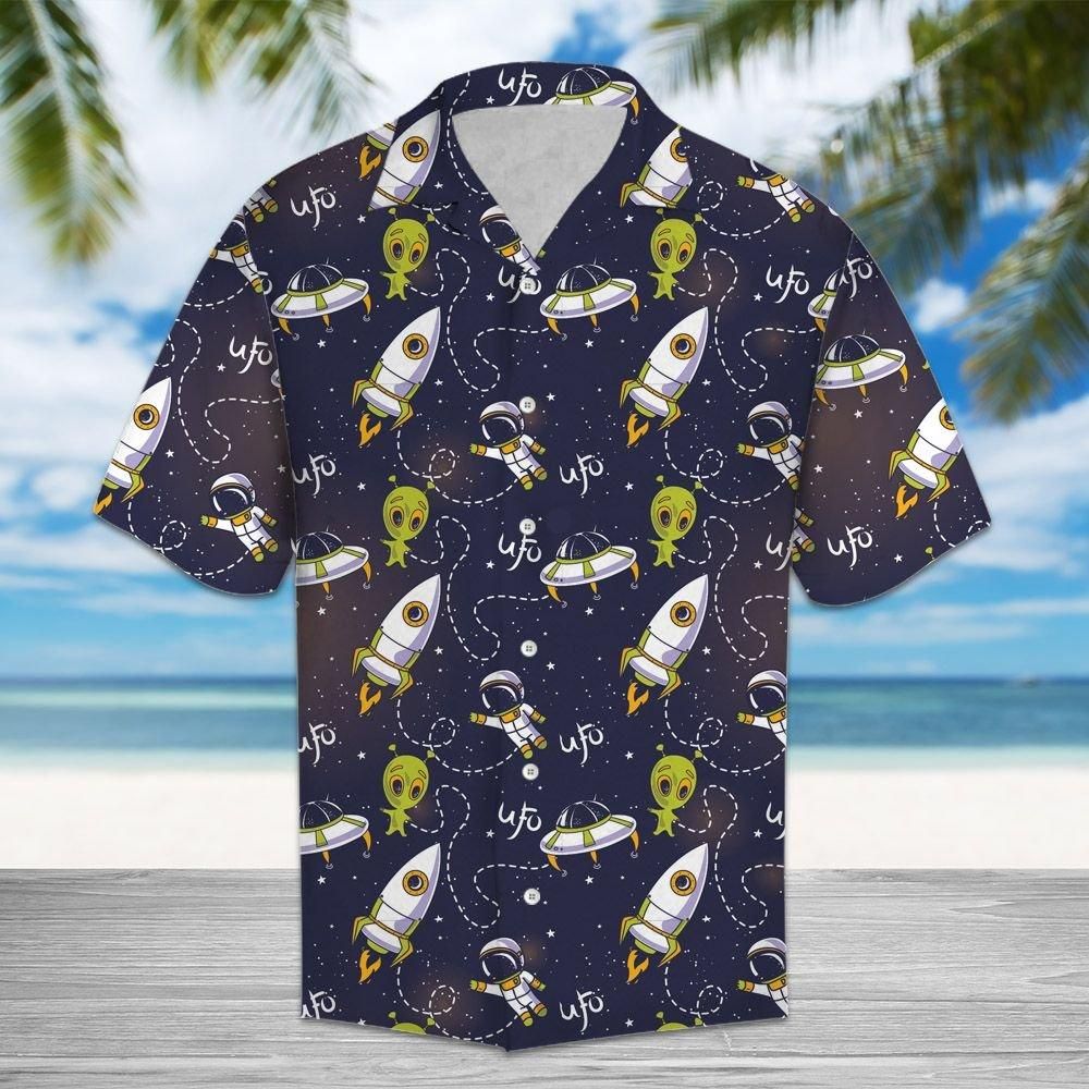 Gifury UFO Hawaiian Shirt Spaceship UFO Alien Pattern Black Hawaii Shirt UFO Aloha Shirt 2022