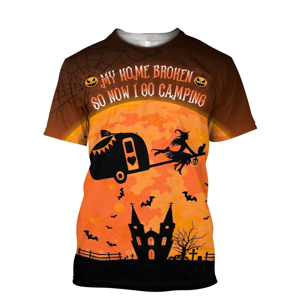 Gifury Halloween Shirt Camping Shirt My Home Broken So Now I Go Camping Orange Hoodie Halloween Hoodie Apparel 2023