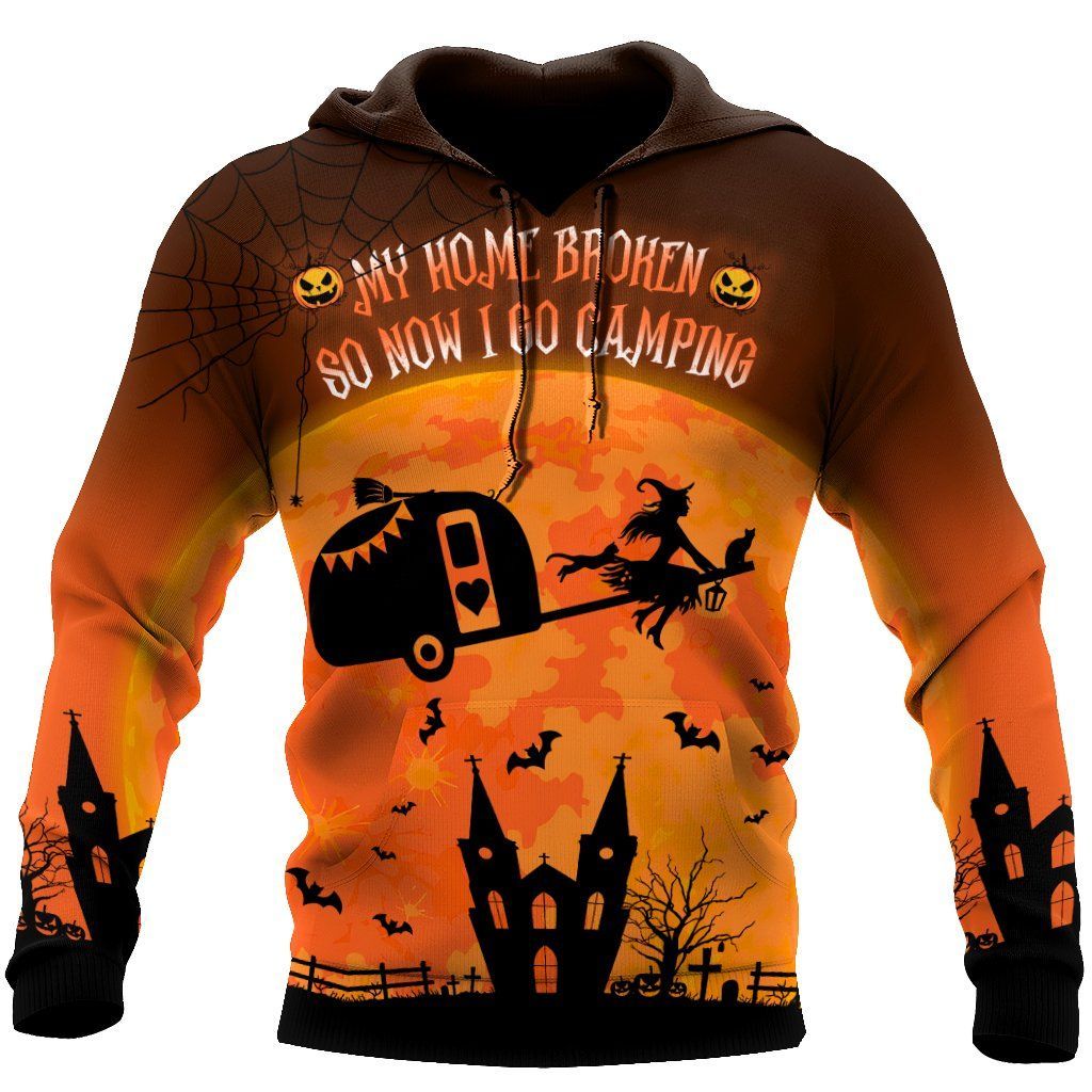 Gifury Halloween Shirt Camping Shirt My Home Broken So Now I Go Camping Orange Hoodie Halloween Hoodie Apparel 2022