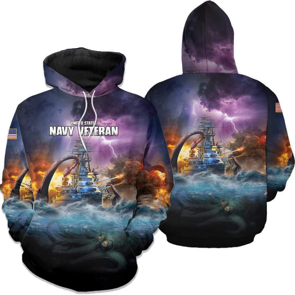 United States Navy Veteran Hoodie Kraken Monster Hoodie Military Gifts