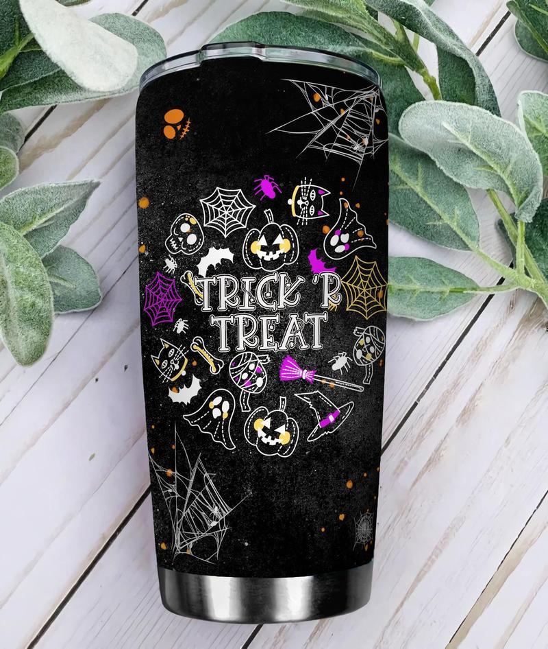 Gifury Halloween Tumbler 20 Oz Sugar Skull Trick Or Treat Spiderweb Black Tumbler Cup Halloween Travel Mug 2024