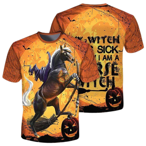 Gifury Halloween Shirt Halloween Apparel Horse T-shirt My Witch Was Sick Now I Am A Horse Witch Orange T-shirt 2023