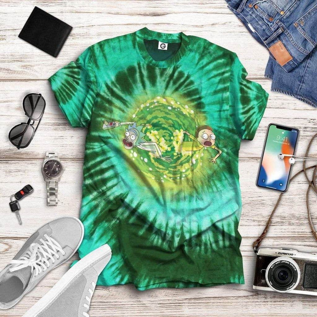  Rick And Morty T-shirt Rick And Morty Through Portal Tie Dye Green Shirt   