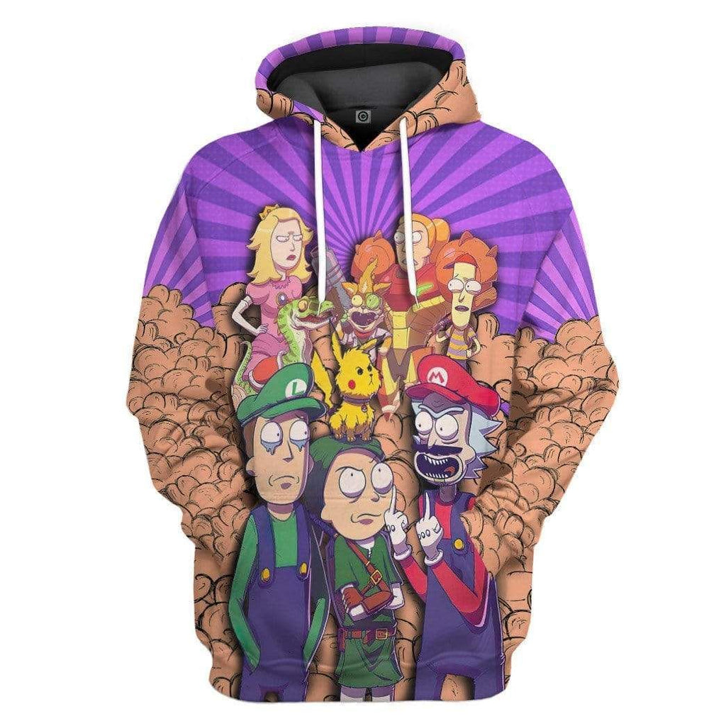  Rick And Morty Hoodie Rick And Morty Mario Brother Crosssover Purple Hoodie Apparel  Women Men