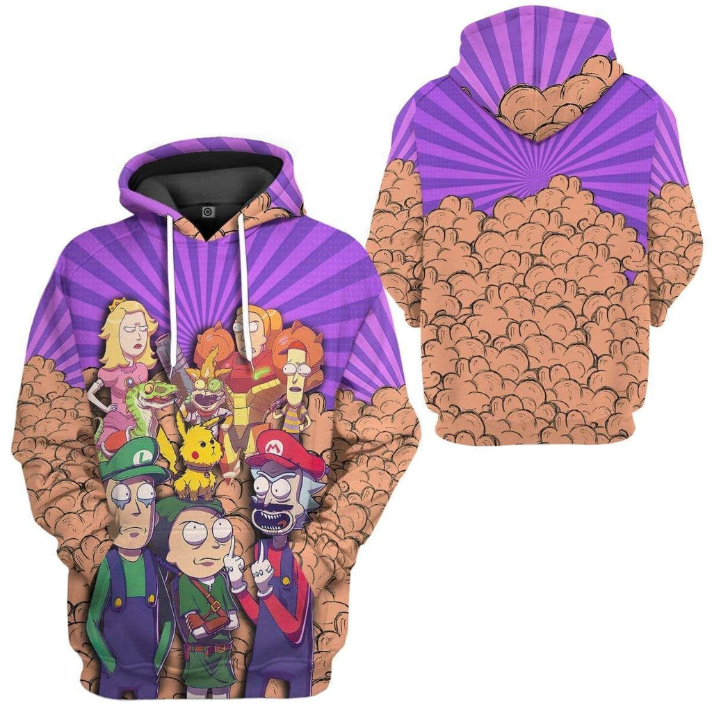  Rick And Morty Hoodie Rick And Morty Mario Brother Crosssover Purple Hoodie Apparel  Women Men