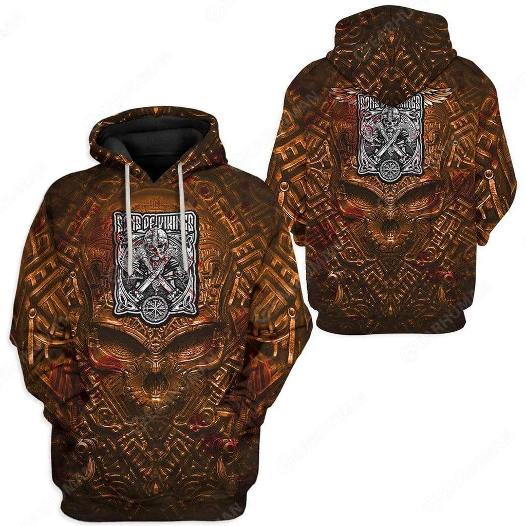  Viking Shirt Viking Bronze Skull Son Of Vikings Brown T-shirt Viking Hoodie Adult Full PrintFull Size