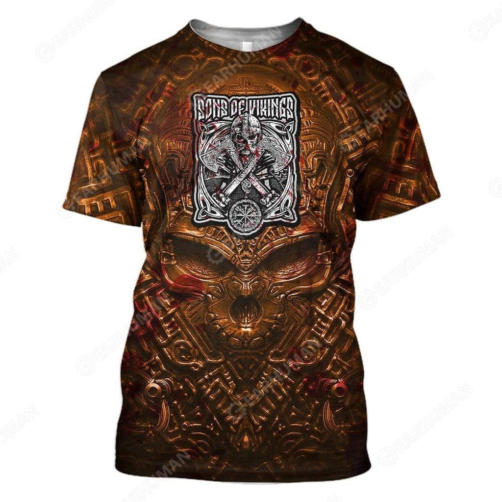  Viking Shirt Viking Bronze Skull Son Of Vikings Brown T-shirt Viking Hoodie Adult Full PrintFull Size