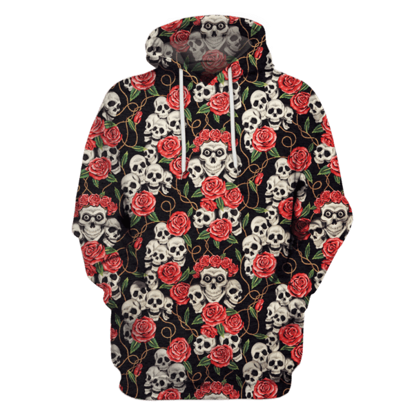 Gifury Halloween T-shirt Halloween Skull And Roses Black Red Hoodie Halloween Hoodie 2022