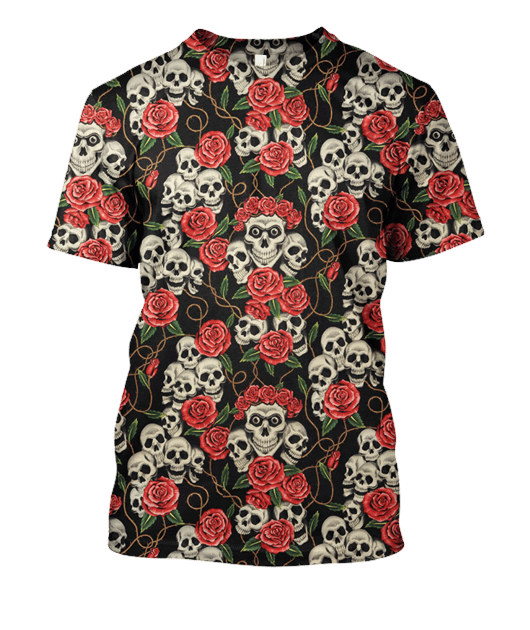 Gifury Halloween T-shirt Halloween Skull And Roses Black Red Hoodie Halloween Hoodie 2023