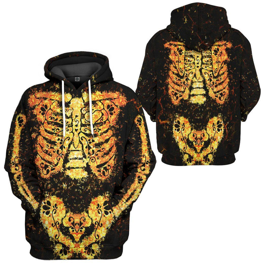 Gifury Halloween Hoodie Halloween Apparel Halloween Flower Pattern Skeleton Golden Black Hoodie Halloween Clothing 2022