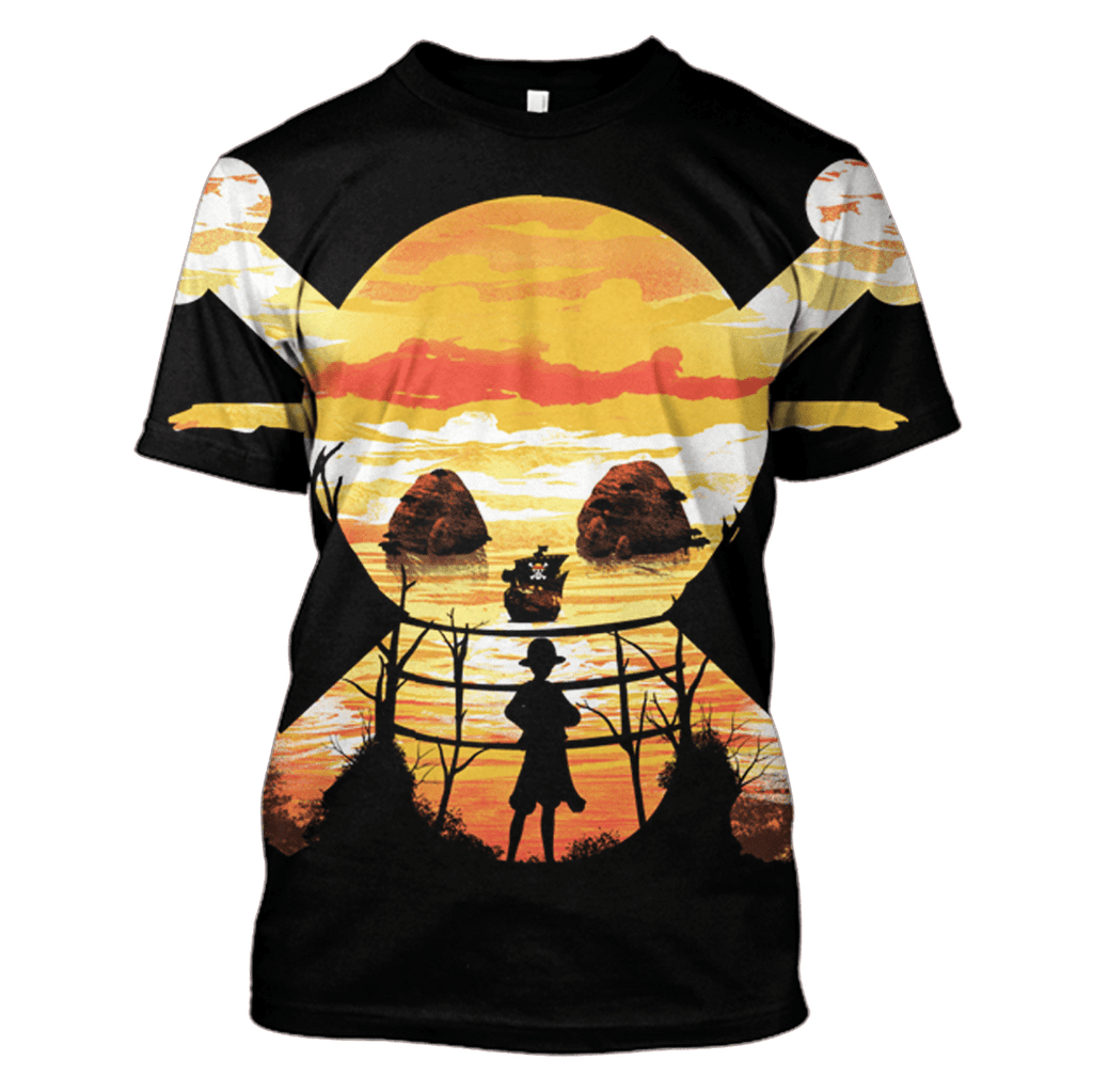  One Piece T-shirt One Piece Symbol Monkey D Luffy Under Sunset Black T-shirt One Piece Hoodie For Fan  