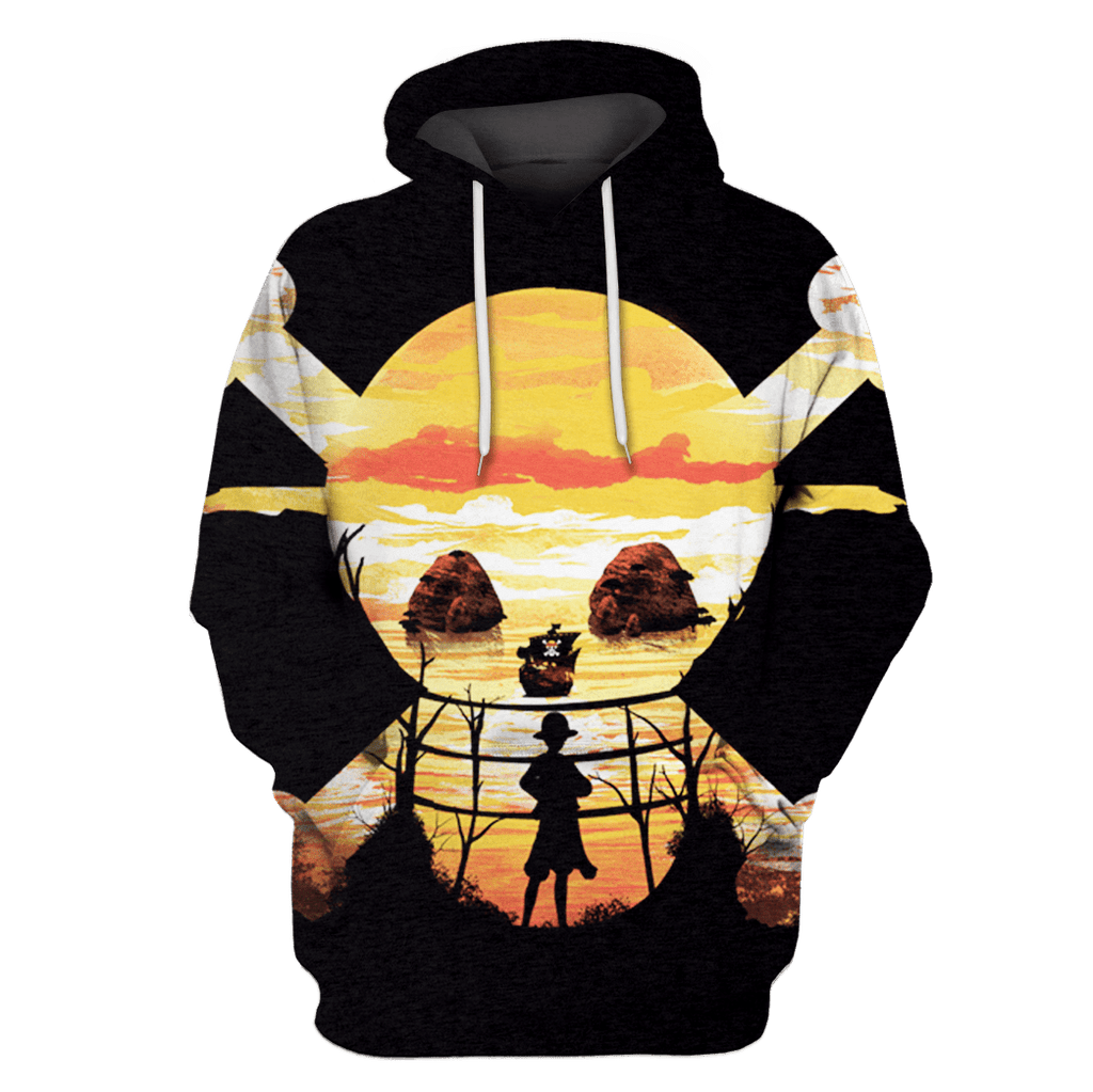  One Piece T-shirt One Piece Symbol Monkey D Luffy Under Sunset Black T-shirt One Piece Hoodie For Fan  