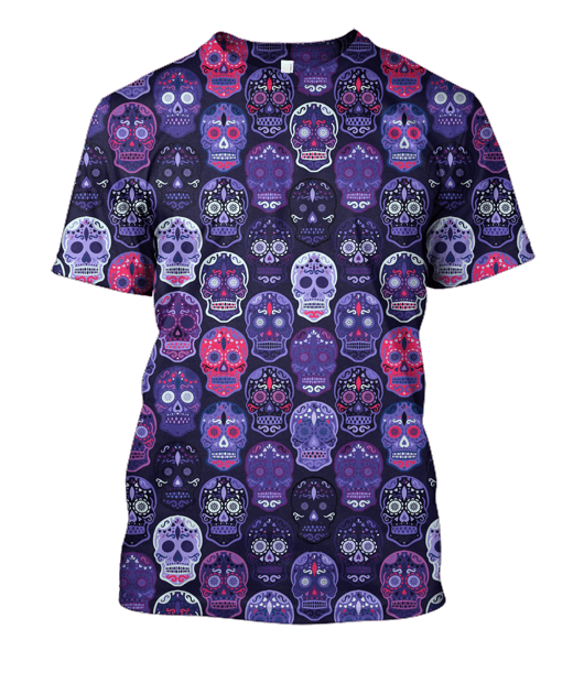 Gifury Halloween Shirt Halloween Apparel Halloween Day Of The Dead Sugar Skull Pattern Purple Hoodie Halloween Hoodie 2023