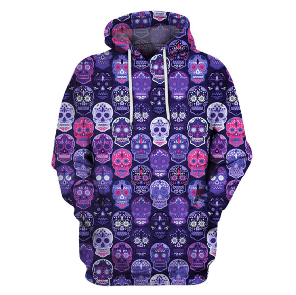 Gifury Halloween Shirt Halloween Apparel Halloween Day Of The Dead Sugar Skull Pattern Purple Hoodie Halloween Hoodie 2022