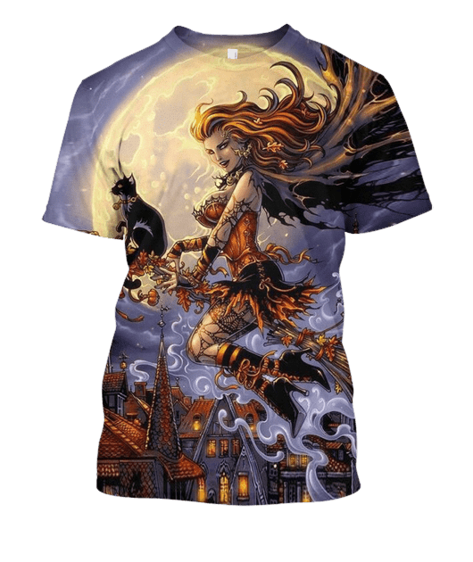 Gifury Halloween Shirt Pretty Witch Flying Broomstick Hoodie Halloween Hoodie Halloween Apparel 2025