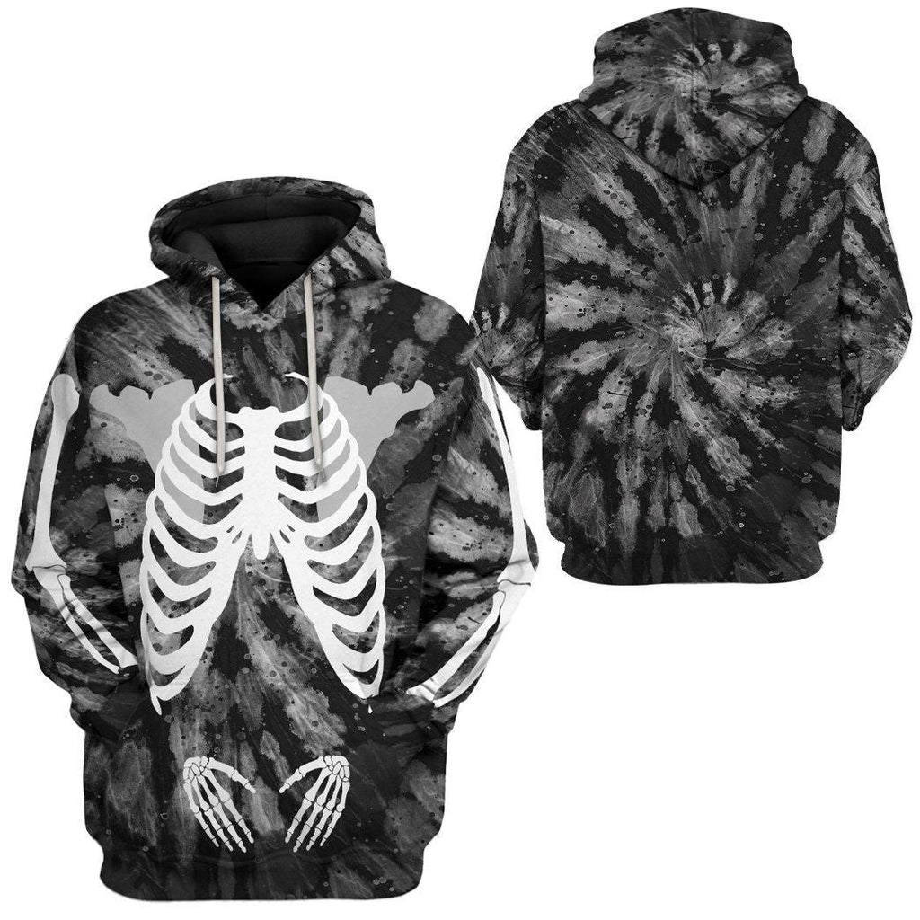 Gifury Halloween Hoodie Halloween Apparel Skeleton Hoodie Skeleton Tie Dye Black Grey Hoodie 2023