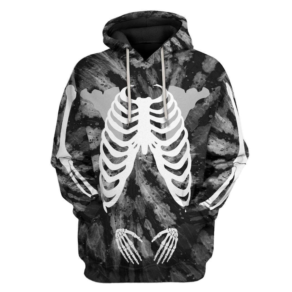 Gifury Halloween Hoodie Halloween Apparel Skeleton Hoodie Skeleton Tie Dye Black Grey Hoodie 2022