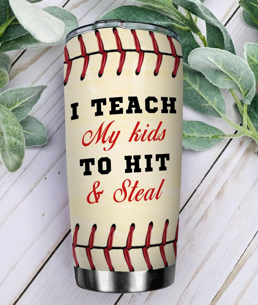 Gifury Baseball Dad Tumbler Cup 20 oz I Teach My Kids To Hit And Steal Tumbler Baseball Travel Mug 2023