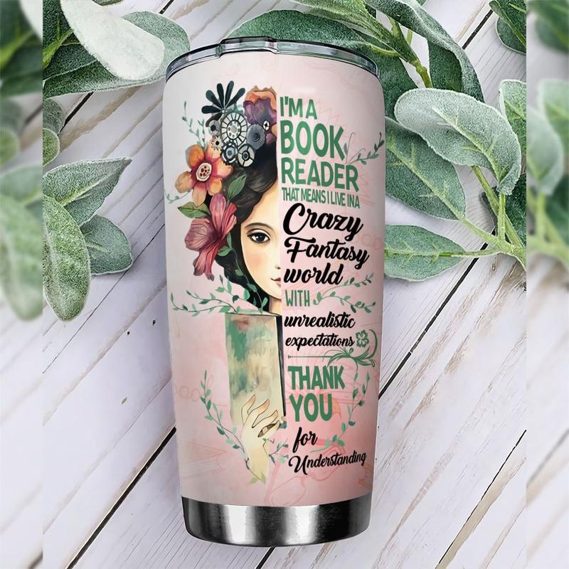 Gifury Book Tumbler Cup 20 Oz I'm A Book Reader That Means I Live In A Crazy Fantasy World Pink Tumbler Book Travel Mug 2022