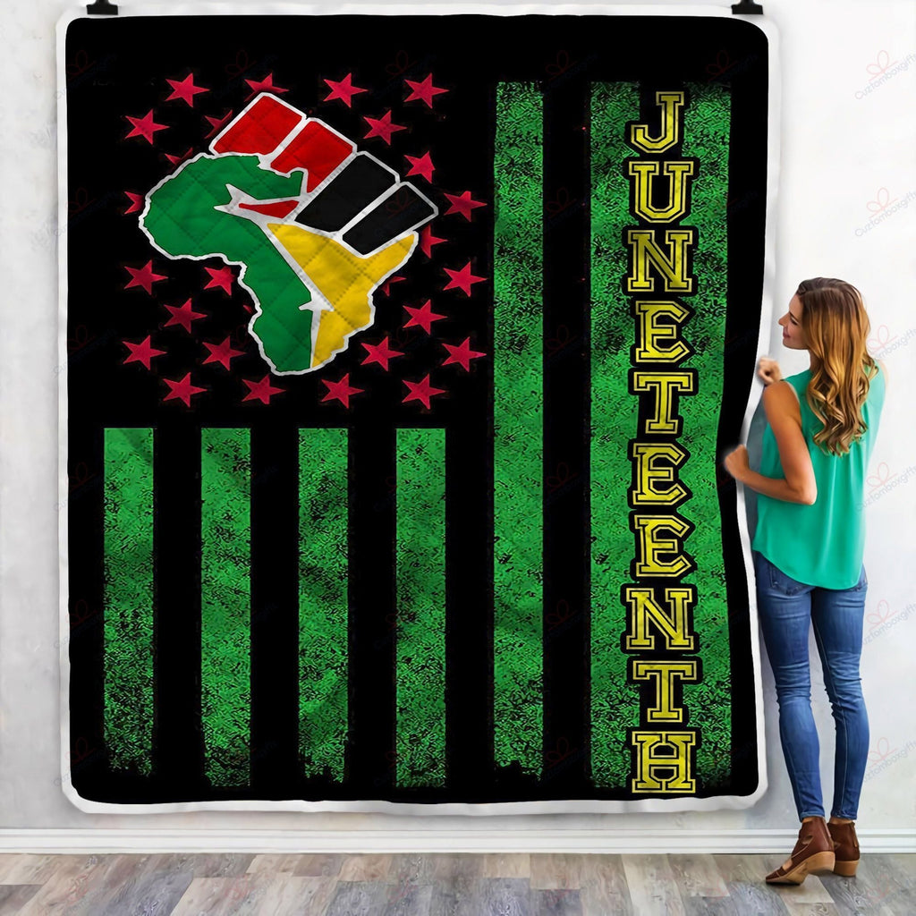 Juneteenth Quilt American Flag Black Green African American Quilt