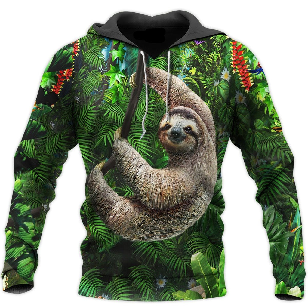  Sloth T-shirt Sloth Hang On Tree Cute 3d Green T-shirt Hoodie Adult Full Print